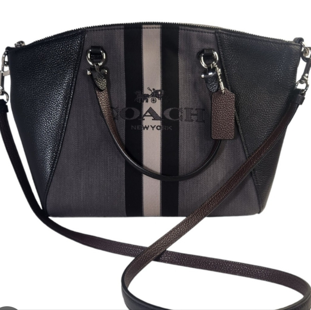 Coach Black and Gray Leather Jacquard Women's Bag